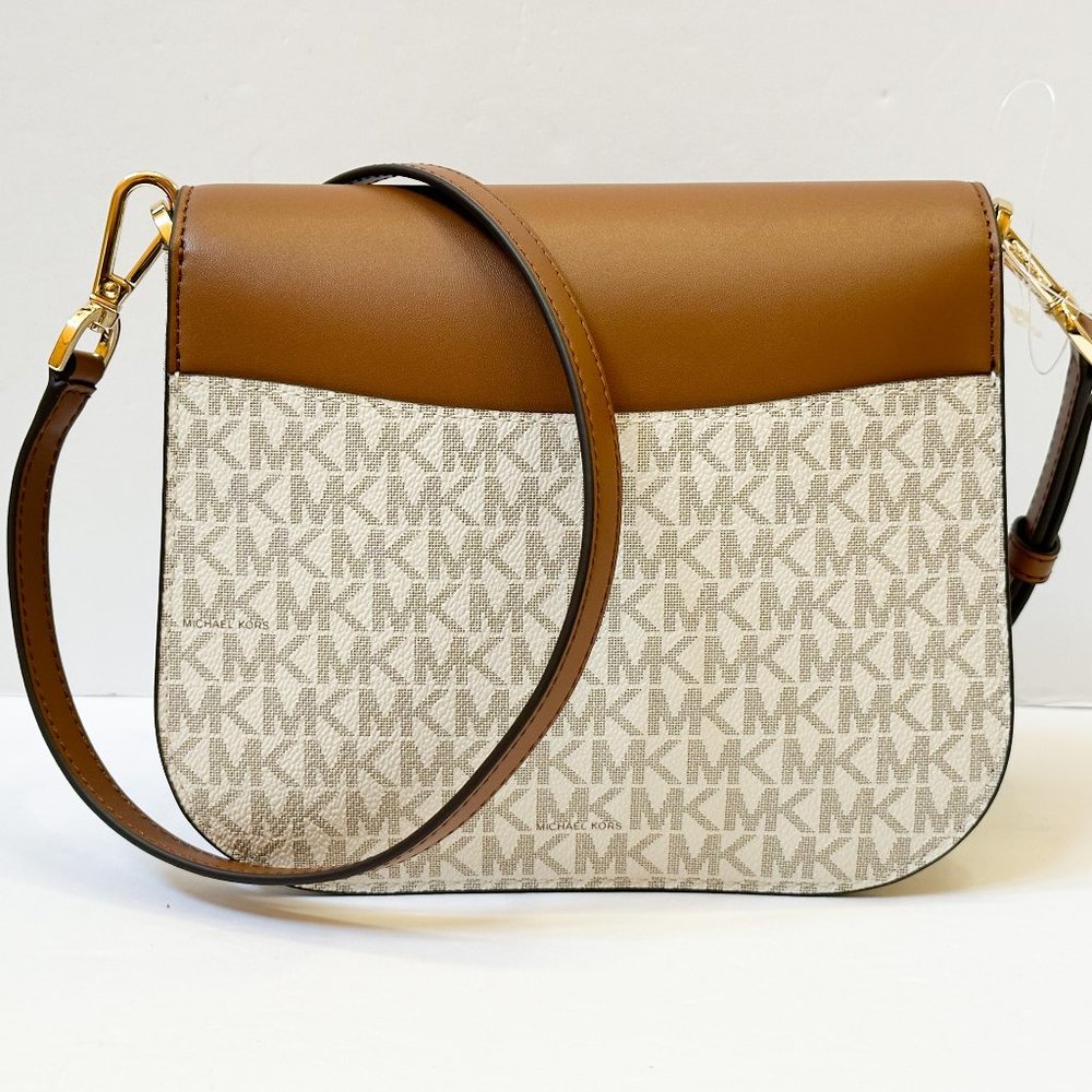 Michael Kors Emilia Small Saddle Crossbody Shoulder Bag MK Vanilla Brown - Picture 3 of 9